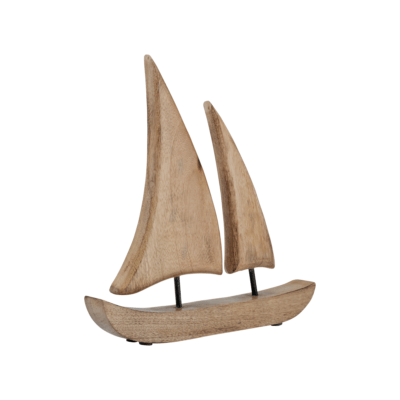 a wooden sailboat sculpture