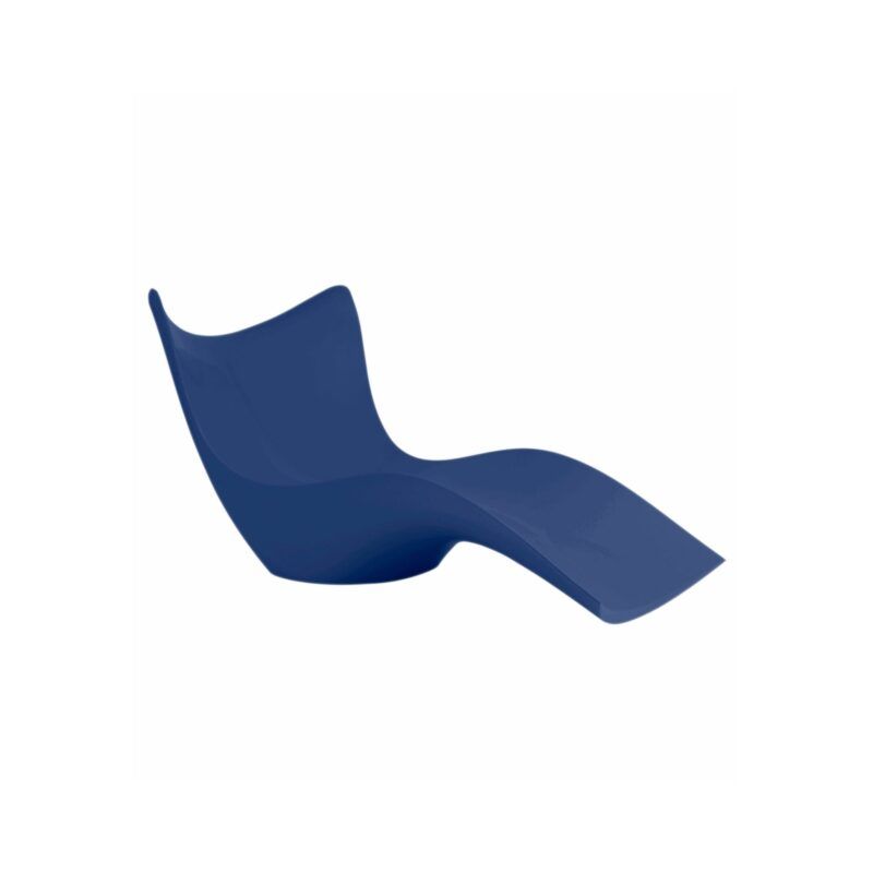 a blue chair with curved back