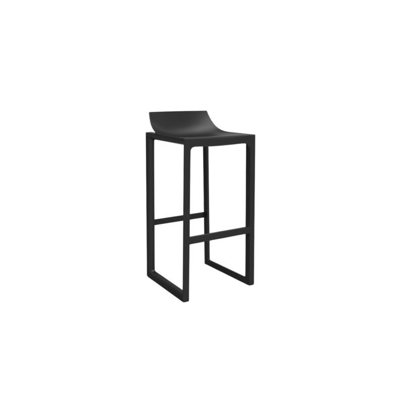 a black bar stool with a curved back