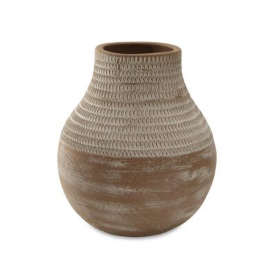 a brown and white vase