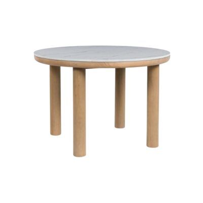 mesa de comedor redonda patas de madera tope blanco