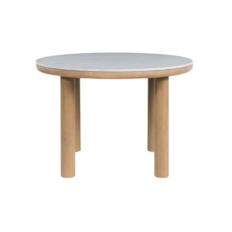 mesa de comedor redonda patas de madera tope blanco