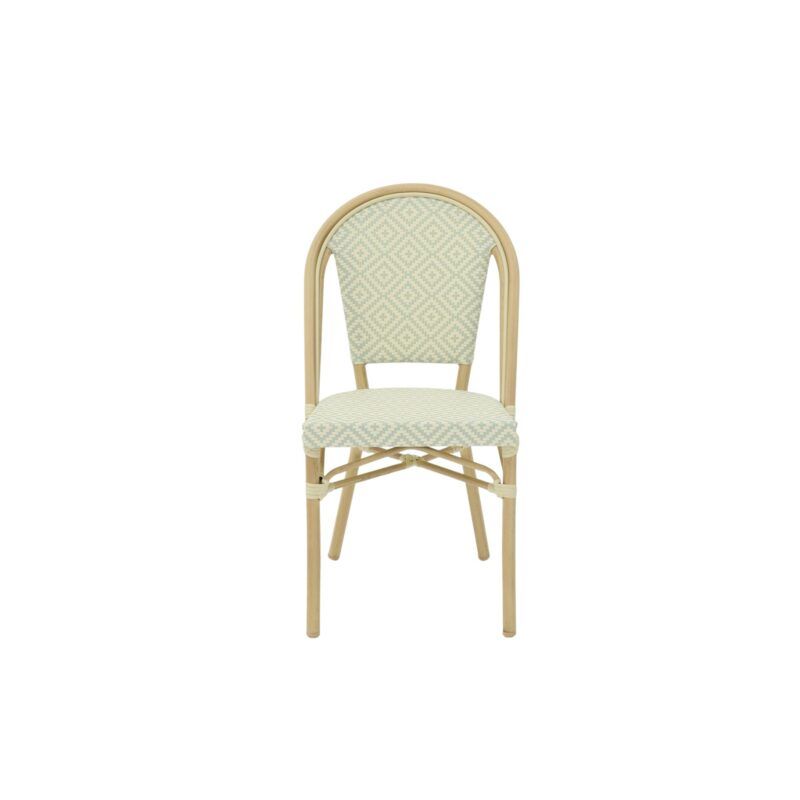 a chair with a texilene green