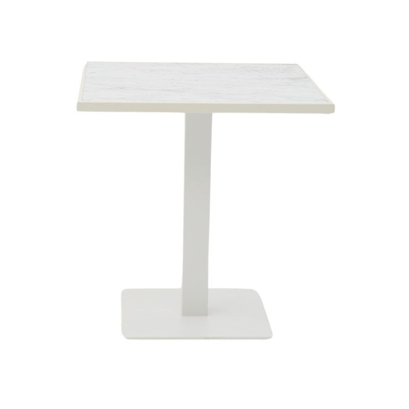 a white table with a white base