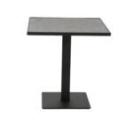 a black table with a square base