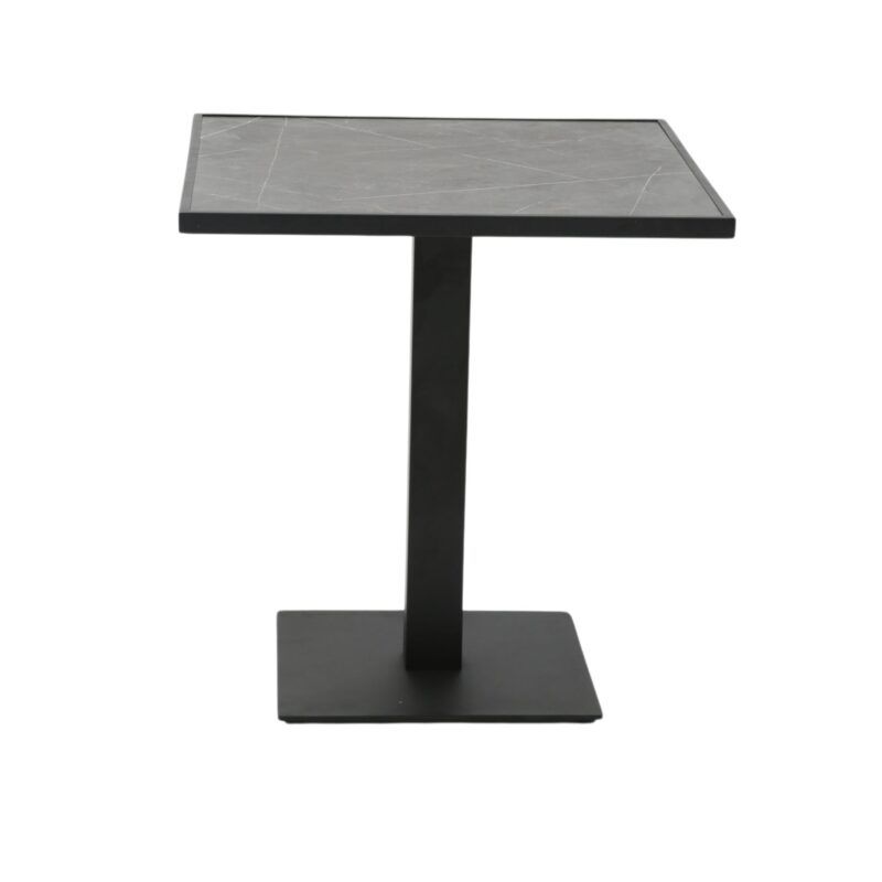 a black table with a square base